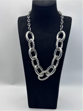 Necklace Silver Tone Large Oval Link Rope Chain Statement Womens Lobster Clasp
